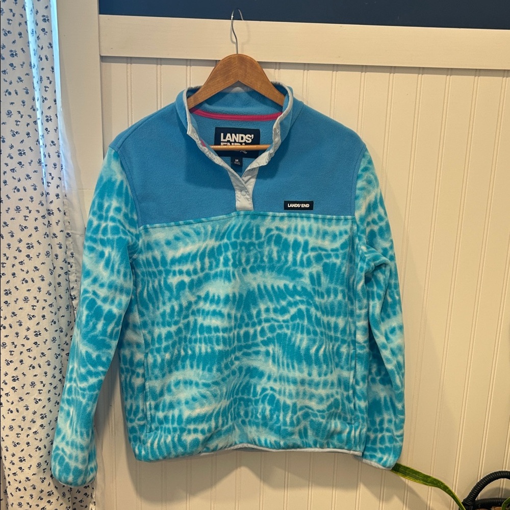 Lands End snap collar tie dye fleece pullover size medium